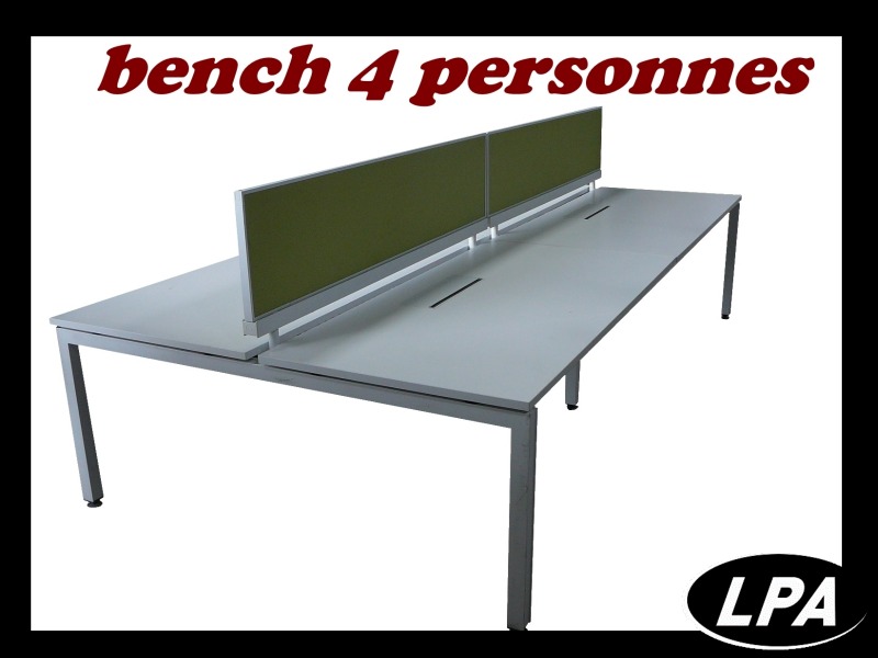 bureau bench Bench 4 Personnes Blanc Avec Cloisonnettes Vertes  1